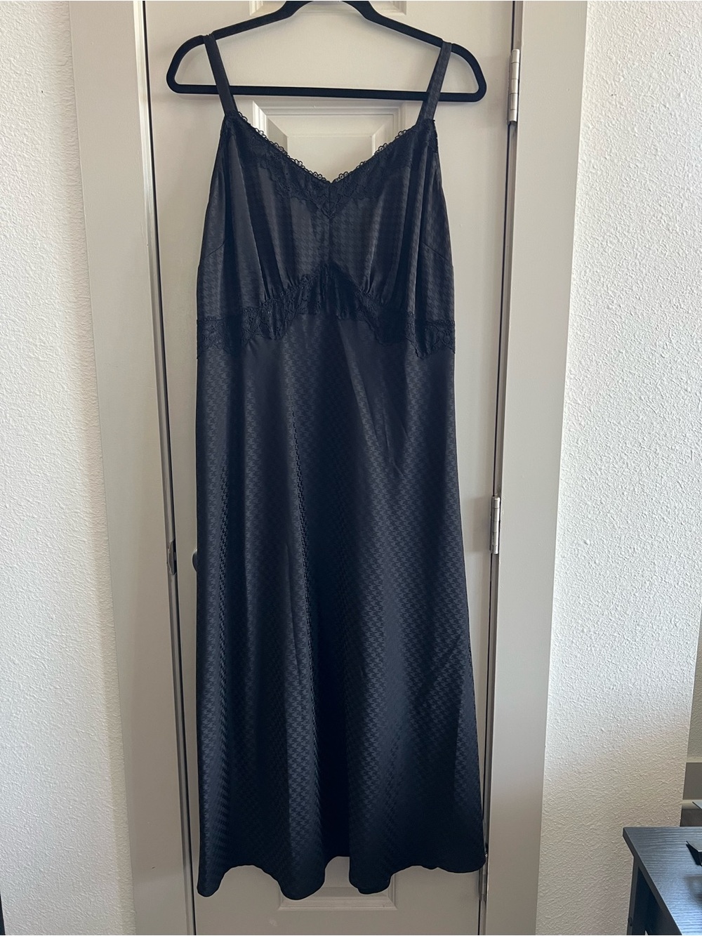 torrid Black Satin Midi Slip Dress with Lace Trim